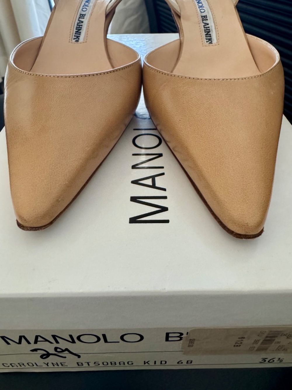 Vintage Manolo Blahnik Nude Leather Sling Back Pumps - Picture 3 of 4